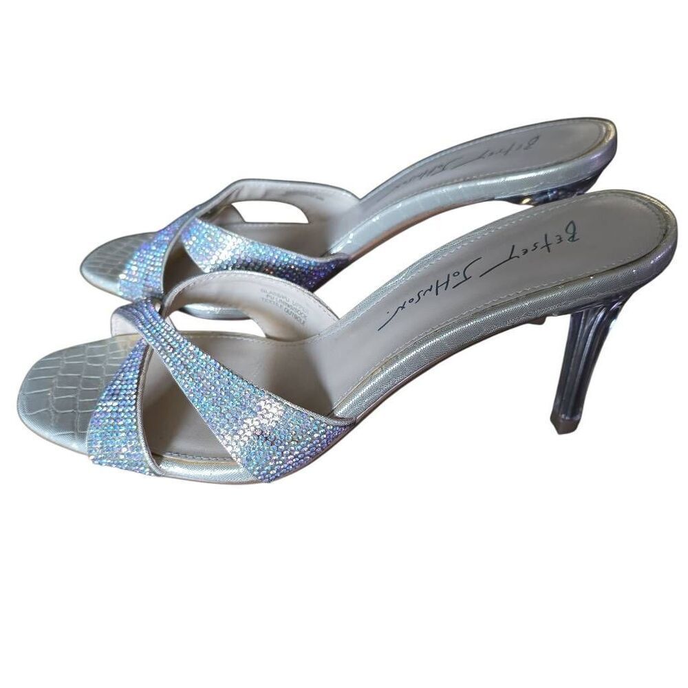Betsy Johnson Women's Size 7 Gold Crocodile Rhinestone Clear Mule Slide Heels